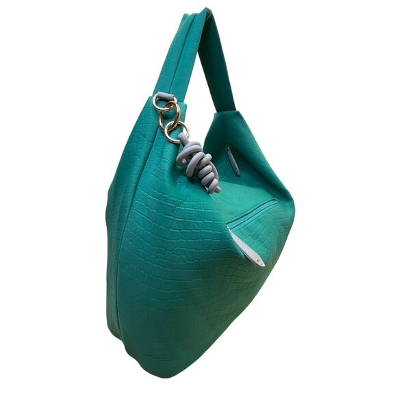 Sondra Roberts Women’s Green Aqua Croc-Embossed W Knot Detail Satchel Hobo Bag - Picture 4 of 13